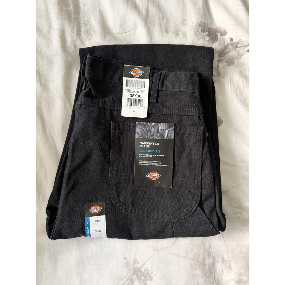 NEW NWT Dickies Carpenter Jeans Relaxed Fit Solid Black Painter Workwear 38 X 30